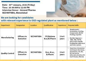 Amneal Pharmaceuticals, Inc. – Walk-In Interview For Manufacturing & Quality Control on 30 January 2026