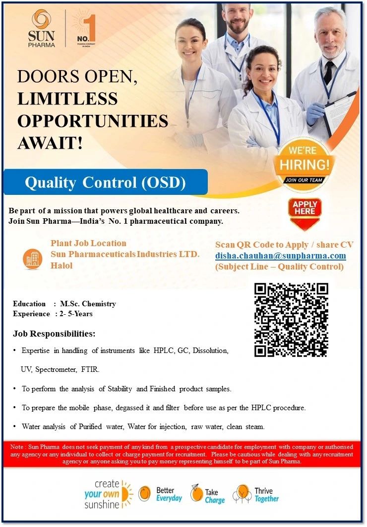 Sun Pharmaceutical Industries Ltd – Hiring for Quality Control (OSD) | Apply Now