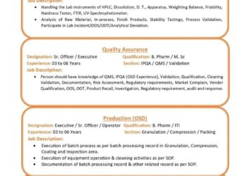 Corona Remedies Limited – Hiring For Quality Control, Quality Assurance & Production (OSD) || Apply Now