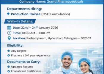 Graviti Pharmaceuticals – Walk-In Interview For Production Trainee (OSD Formulation) on 22–24 January 2026