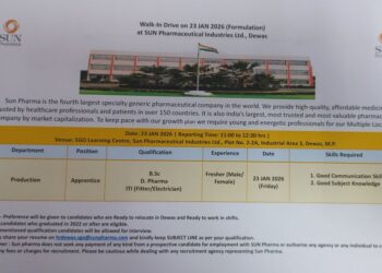 Sun Pharmaceutical Industries Ltd – Walk-In Interview For Production Apprentice on 23 January 2026