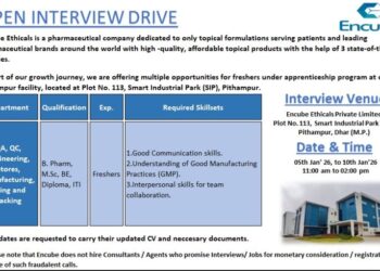 Encube Ethicals Pvt. Ltd – Walk-In Interview For Multiple Departments on 05 to 10 January 2026