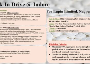 Lupin Limited – Walk-In Interview For Multiple Departments on 08 February 2026