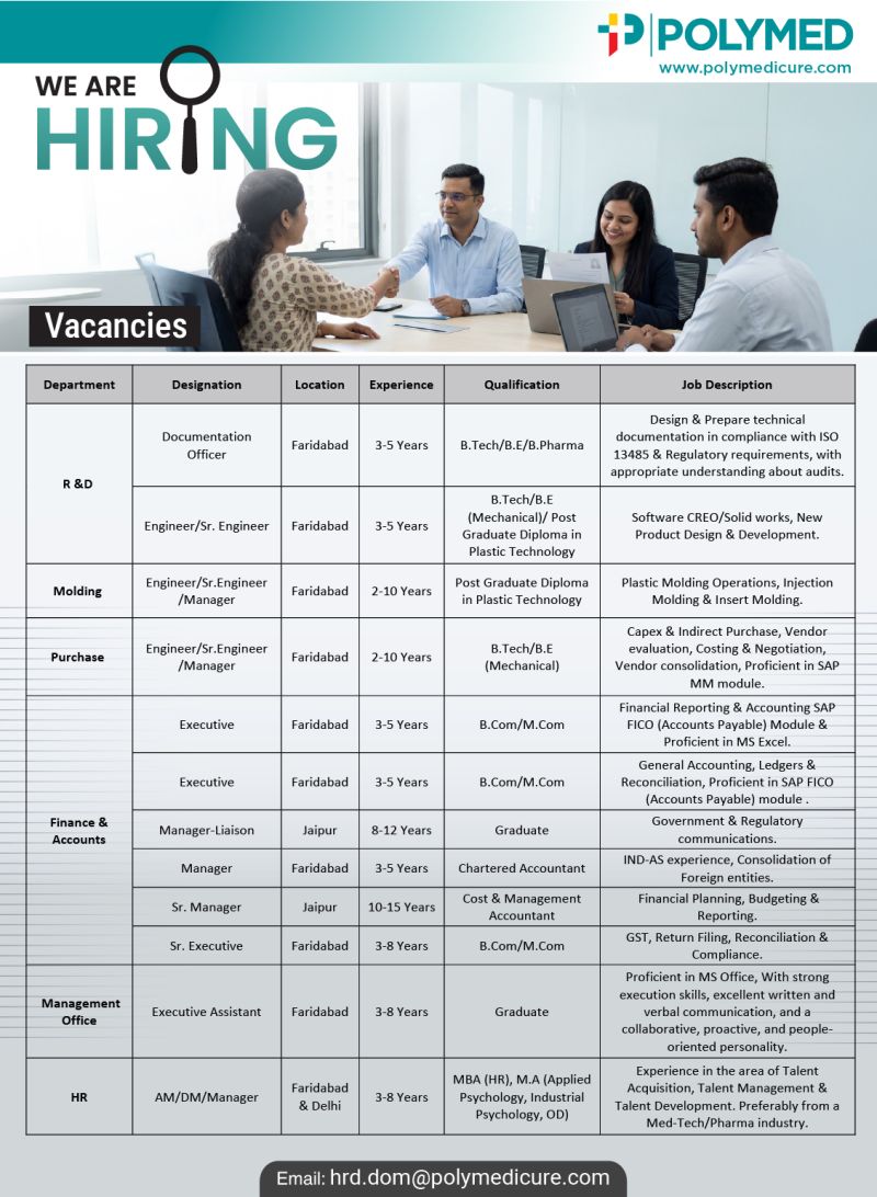 Poly Medicure Ltd – Hiring For Multiple Departments || Apply Now