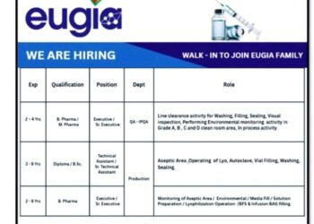 Eugia Pharma Specialities Limited – Walk-In Interview For Multiple Departments on 10 January 2026