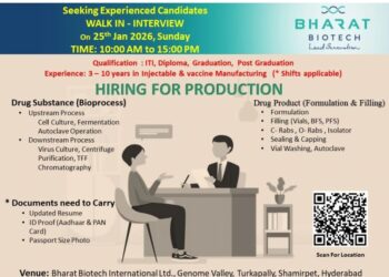 Bharat Biotech International Limited – Walk-In Interview For Production Department on 25 January 2026