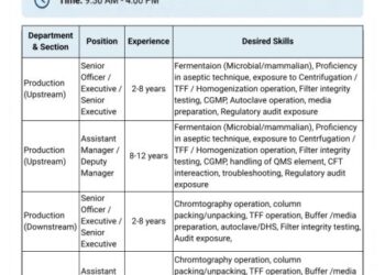 USV Private Limited – Walk-In Interview For Biologics Manufacturing on 01 February 2026