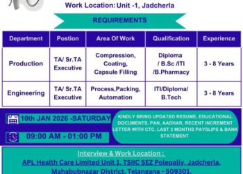 APL Health Care Limited – Walk-In Interview for Production & Engineering Departments on 10 January 2026