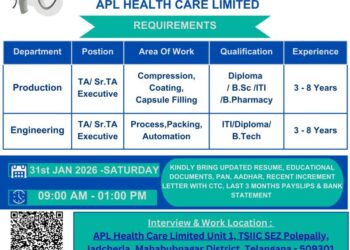 APL Health Care Limited – Walk-In Interview For Multiple Departments on 31 January 2026