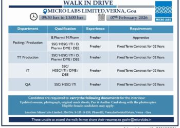 Micro Labs Limited – Walk-In Drive For Multiple Departments on 07 February 2026