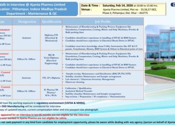 Ajanta Pharma Limited – Walk-In Interview For Multiple Departments on 14 February 2026