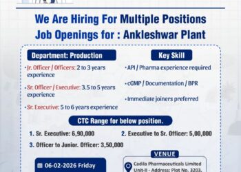 Cadila Pharmaceuticals Limited – Walk-In Interview For Multiple Departments on 06 February 2026