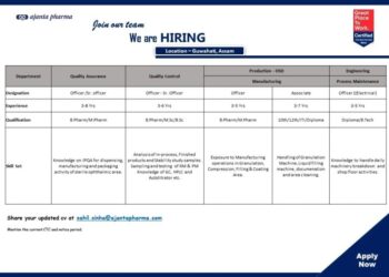 Ajanta Pharma – Hiring For Multiple Departments || Apply Now