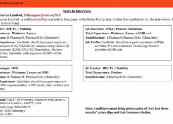Piramal Pharma Limited – Walk-In Interview For Multiple Departments on 07 February 2026