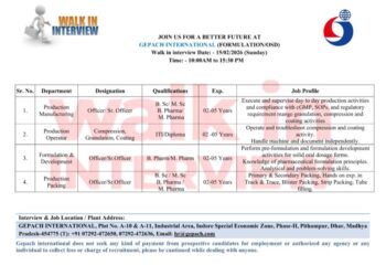 Gepach International – Walk-In Interview For Multiple Departments on 15 February 2026