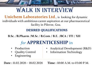 Unichem Laboratories Ltd – Walk-In Interview For Multiple Departments on 11–18 February 2026