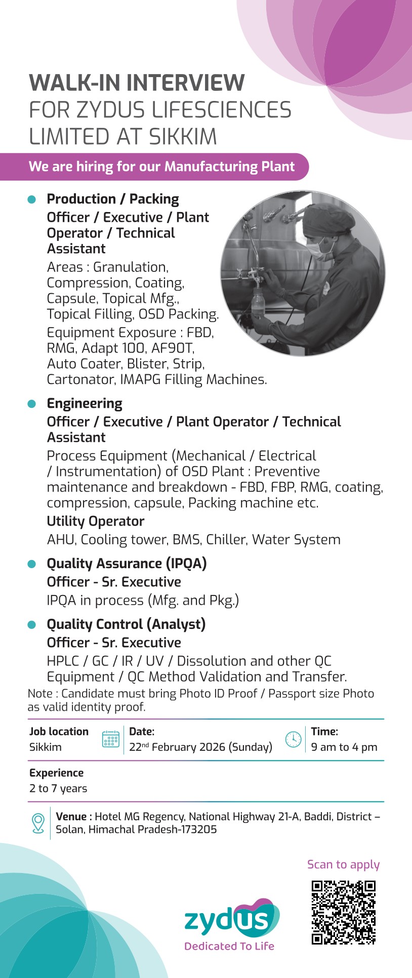 Zydus Lifesciences Limited – Walk-In Interview For Multiple Departments on 22 February 2026