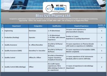 Bliss GVS Pharma Ltd – Hiring For Multiple Departments || Apply Now