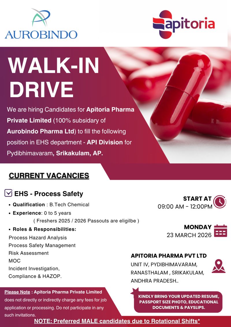 Aurobindo Pharma Ltd – Walk-In Interview For EHS Department on 23 March 2026