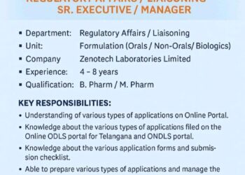 Zenotech Laboratories Limited – Hiring For Regulatory Affairs / Liaisoning on Multiple Roles || Apply Now