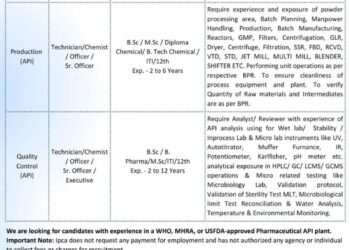 Ipca Laboratories Limited – Walk-In Interview For Multiple Departments on 21 March 2026