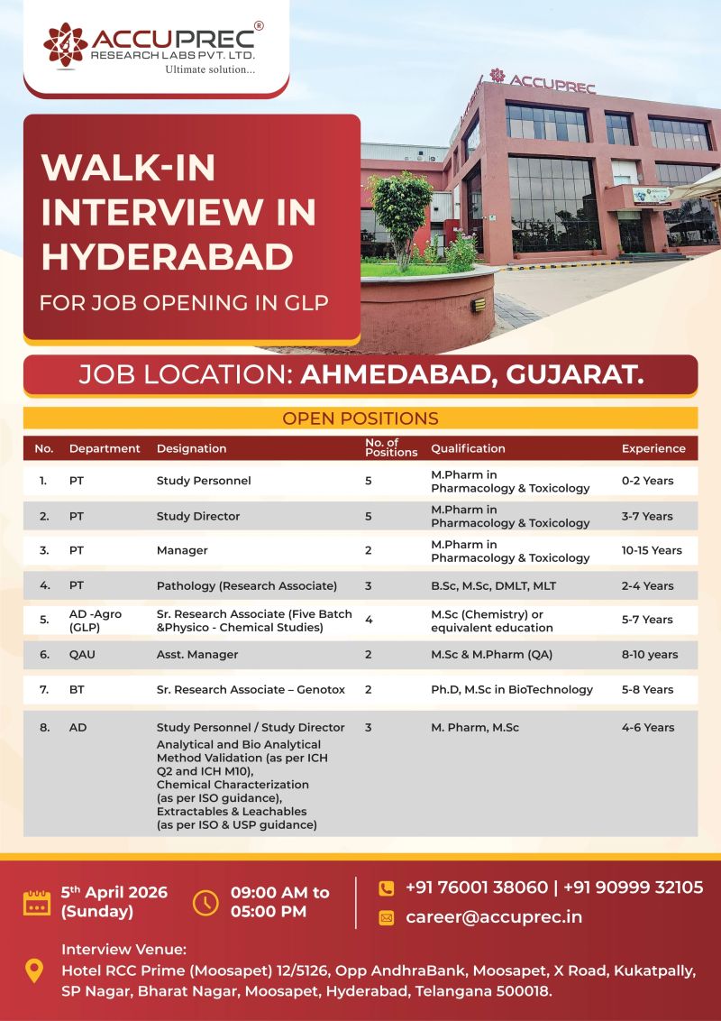 Accuprec Research Labs Pvt. Ltd – Walk-In Interview For Multiple Departments on 05th April 2026