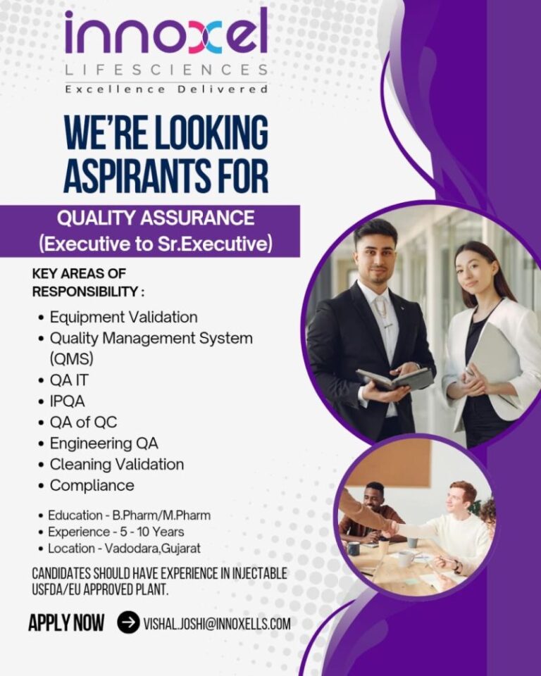 Innoxel Lifesciences Pvt. Ltd – Hiring For Quality Assurance (Executive to Sr. Executive) || Apply Now