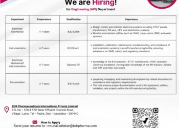 BDR Pharmaceuticals Internationals Pvt. Ltd. – Hiring For Engineering (API) Department || Apply Now