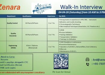 Zenara Pharma – Walk-In Interview For Multiple Departments on 04 April 2026