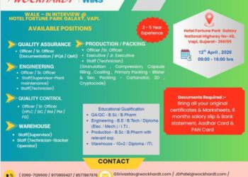 Wockhardt Ltd – Walk-In Interview For Multiple Departments on 12 April 2026