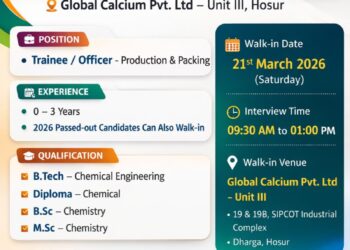 Global Calcium Pvt Ltd – Walk-In Interview For Production & Packing on 21st March 2026