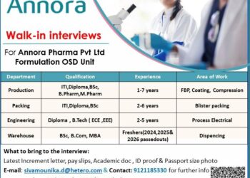 Annora Pharma Pvt Ltd – Walk-In Interview For Multiple Departments on 21st March 2026