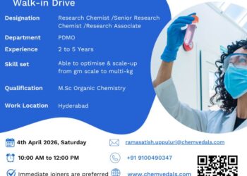 Chemveda Life Sciences – Walk-In Interview on 04 April 2026
