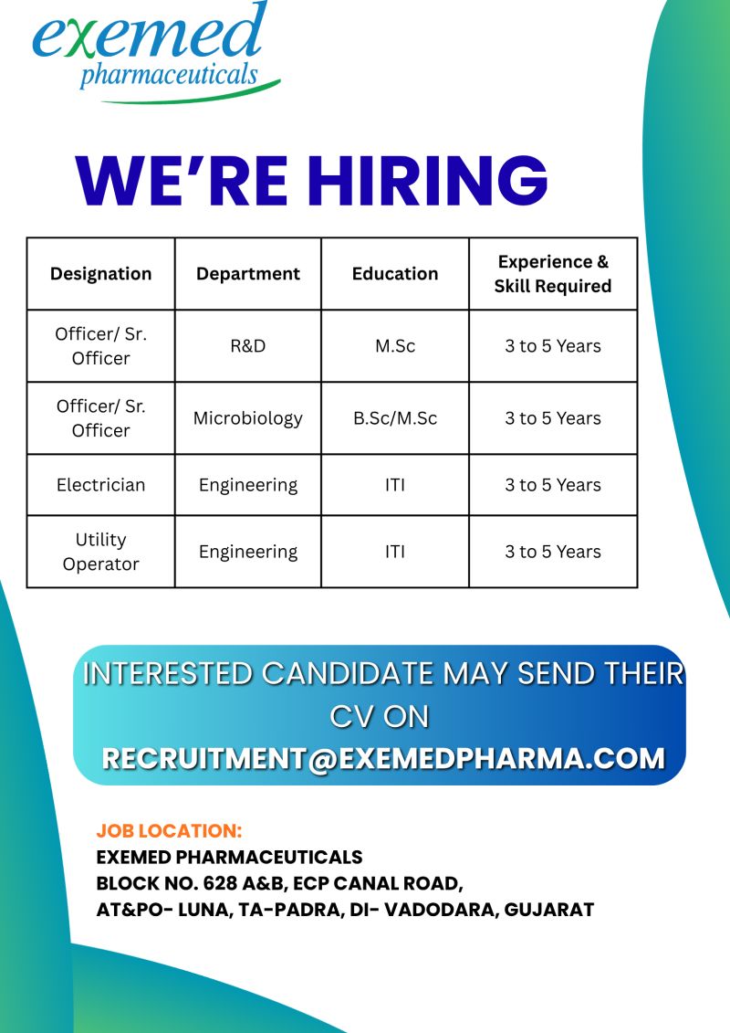 Exemed Pharmaceuticals – Hiring For Multiple Departments || Apply Now
