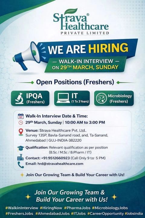 Strava Healthcare Private Limited – Walk-In Interview For Multiple Departments on 29 March 2026