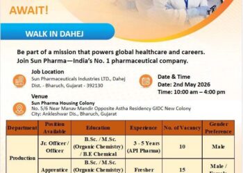 Sun Pharmaceuticals Industries Ltd – Walk-In Interview For Production & QA/QC/PD Lab on 2 May 2026