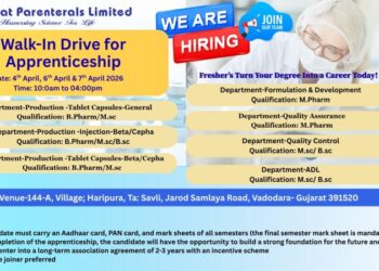 Bharat Parenterals Limited – Walk-In Drive For Apprenticeship on 04, 06 & 07 April 2026