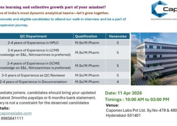 Caponex Labs Pvt. Ltd. – Walk-In Interview For QC Department on 11 April 2026