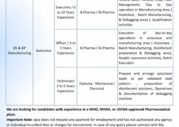 Ipca Laboratories Limited – Walk-In Interview For DS & DP Manufacturing on 02 May 2026