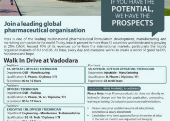 Intas Pharmaceuticals Ltd – Walk-In Interview For Multiple Departments on 3 May 2026