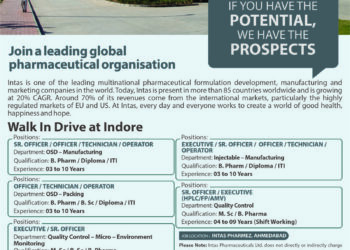 Intas Pharmaceuticals Ltd – Walk-In Interview For Multiple Departments on 10 May 2026