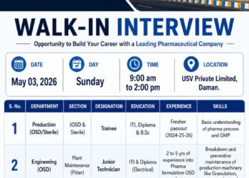 USV Private Limited – Walk-In Interview For Production, Engineering & Warehouse on 3rd May 2026