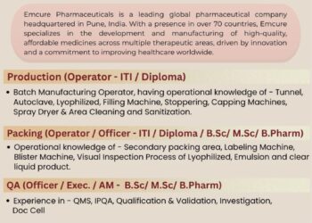 Emcure Pharmaceuticals – Walk-In Interview For Injectable Unit on 18 April 2026