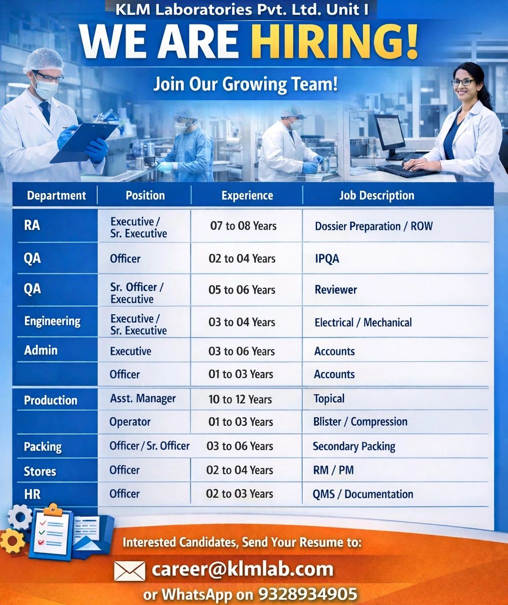 KLM Laboratories Pvt. Ltd. – Hiring For Multiple Departments || Apply Now