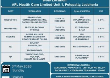 Aurobindo Pharma Ltd – Walk-In Interview For Multiple Departments on 3 May 2026