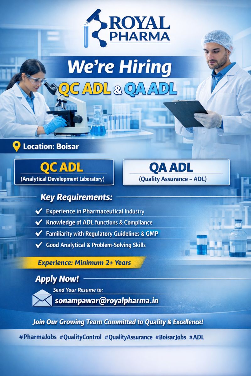 Royal Pharma – Hiring For QC ADL & QA ADL Positions || Apply Now