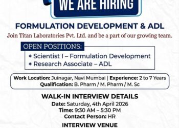 Titan Laboratories Pvt. Ltd – Walk-In Interview For Formulation Development & ADL on 04 April 2026