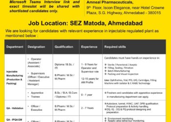 Amneal Pharmaceuticals – Walk-In & Virtual Drive For Injectable Manufacturing, QA & Validation on 8th & 10th May 2026