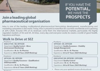 Intas Pharmaceuticals Ltd – Walk-In Drive For Quality Control, Quality Assurance & Engineering on 6 June 2026