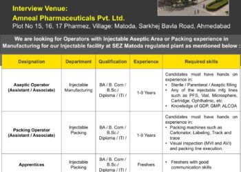 Amneal Pharmaceuticals Pvt. Ltd – Walk-In Drive For Manufacturing & Packing Departments on 07 June 2026